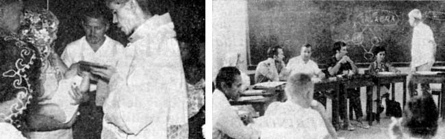 El P. Severino bautizando y dando clases